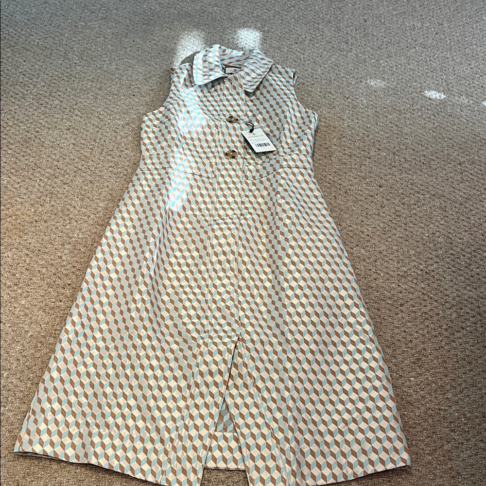 Tuckernuck Ocean Spray Sleeveless Cheyenne Dress – M –Tan & Blue Geometric Print - Picture 6 of 11